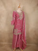 Soft Rosewood Pink Beads and Mirror Embroidered Design Organza Sharara Suit With Dupatta