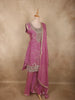 Soft Rosewood Pink Floral Beads Embroidered Design Organza Palazzo Suit with Dupatta