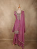 Soft Rosewood Pink Floral Beads Embroidered Design Organza Palazzo Suit with Dupatta