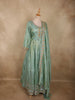 Soft Sage Green Floral Beads Embroidered Design Organza Gown with Dupatta