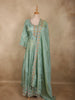 Soft Sage Green Floral Beads Embroidered Design Organza Gown with Dupatta