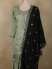 Soft Sage Green Floral Embellished Design Silk Palazzo Suit with Contrast Dupatta