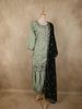 Soft Sage Green Floral Embellished Design Silk Palazzo Suit with Contrast Dupatta