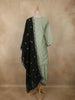 Soft Sage Green Floral Embellished Design Silk Palazzo Suit with Contrast Dupatta