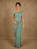 Soft Sage Green Floral Embroidered Design Net Designer Saree