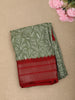Soft Sage Green Floral Printed Design Semi Crepe Saree with Contrast Border