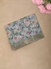 Soft Sage Green Floral Printed and Striped Woven Design Mixed Cotton Saree with Zari Border