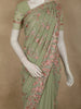 Soft Sage Green Floral Thread Embroidered Design Chiffon Fancy Saree