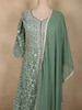 Soft Sage Green Floral Thread Embroidered Design Georgette Bridesmaid Lehenga with Dupatta