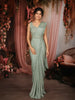 Soft Sage Green Heavy Sequins and Beads Embroidered Design Satin Ready To Wear Saree with Designer Blouse