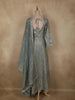 Soft Sage Grey Leaf Sequins Embroidered Design Georgette Palazzo Suit with Dupatta