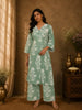 Soft Sage Mint Green Floral Printed Design Cotton Co-ord Set