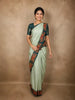Soft Sage Mint Green Floral Thread Embroidered Design Semi Tussar Saree with Contrast Floral Border