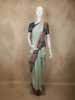 Soft Sage Mint Green Floral Thread Embroidered Design Semi Tussar Saree with Contrast Floral Border
