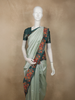 Soft Sage Mint Green Floral Thread Embroidered Design Semi Tussar Saree with Contrast Floral Border