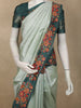 Soft Sage Mint Green Floral Thread Embroidered Design Semi Tussar Saree with Contrast Floral Border