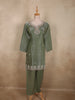 Soft Sage Olive Green Sequins and Beads Embroidered Design Organza Palazzo Suit
