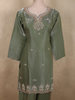 Soft Sage Olive Green Sequins and Beads Embroidered Design Organza Palazzo Suit
