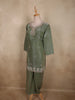 Soft Sage Olive Green Sequins and Beads Embroidered Design Organza Palazzo Suit