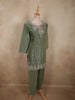 Soft Sage Olive Green Sequins and Beads Embroidered Design Organza Palazzo Suit