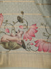 Soft Sage Olive Green Striped Zari Woven Design Pure Tussar Silk Saree with Floral Border
