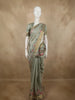 Soft Sage Olive Green Striped Zari Woven Design Pure Tussar Silk Saree with Floral Border
