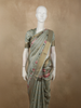 Soft Sage Olive Green Striped Zari Woven Design Pure Tussar Silk Saree with Floral Border