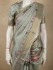 Soft Sage Olive Green Striped Zari Woven Design Pure Tussar Silk Saree with Floral Border