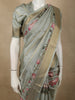Soft Sage Olive Green Striped Zari Woven Design Pure Tussar Silk Saree with Floral Border