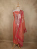 Soft Salmon Peach Floral Sequins and Zardozi Embroidered Design Tissue Unstitched Salwar Material with Dupatta