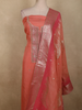Soft Salmon Peach Floral Sequins and Zardozi Embroidered Design Tissue Unstitched Salwar Material with Dupatta