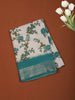 Soft Teal Blue Floral Printed Design Chiffon Casual Saree with Zari Border