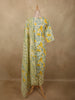 Soft Yellow Floral Printed Design Cotton Straight Cut Salwar Suit with Dupatta