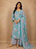 Soft Aqua Blue Floral Printed Design Cotton Straight Cut Salwar Suit