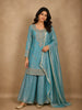 Soft Aqua Blue Floral Zari Embroidered and Stone Embellished Design Organza Palazzo Suit with Dupatta