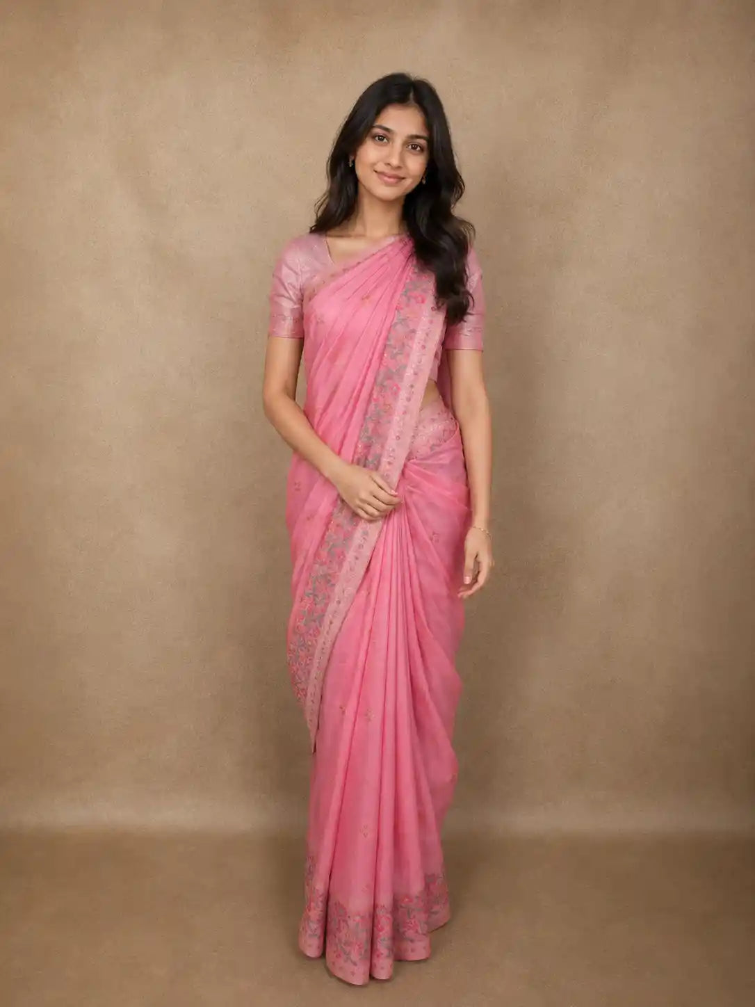 Soft Blossom Pink Flower Butta Zari Woven Design Banarasi Silk Saree