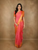 Soft Coral Pink Stripes and Peacock Zari Woven Design Pure Kanchipuram Silk Saree with Zari Border