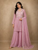 Soft Dusty Rose Pink Floral Beads Embroidered Design Georgette Peplum Palazzo Suit