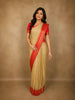 Soft Golden Beige Butta Zari Woven Design Pure Kanchipuram Silk Saree with Contrast Zari Border