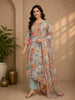 Soft Grey Multi-Floral Printed Straight Cut Salwar Suit