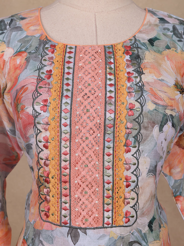 Soft Grey Multi-Floral Printed Straight Cut Salwar Suit - Diadem