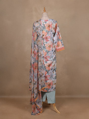 Soft Grey Multi-Floral Printed Straight Cut Salwar Suit - Diadem