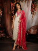 Soft Ivory Cream Mirror Embroidered Design Tissue Silk Unstitched Salwar Material with Contrast Dupatta