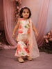 Soft Ivory Floral Printed and Sequins Embroidered Design Satin Kids Sharara Suit with Dupatta