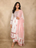 Soft Ivory White with Coral Pink Floral Printed Design Cotton Anarkali Salwar Suit with Dupatta