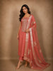 Soft Peach Floral Sequins and Zardozi Embroidered Design Tissue Unstitched Salwar Material with Dupatta