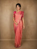 Soft Peach Pink Floral Zari Woven Design Pure Kanchipuram Silk Saree with Contrast Border