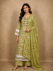 Soft Pistachio Olive Green Floral Printed Design Cotton Anarkali Salwar Suit with Dupatta