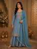 Soft Powder Blue Floral Beads Embroidered Design Organza Palazzo Suit with Dupatta