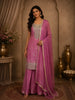 Soft Rosewood Pink Floral Beads Embroidered Design Organza Palazzo Suit with Dupatta